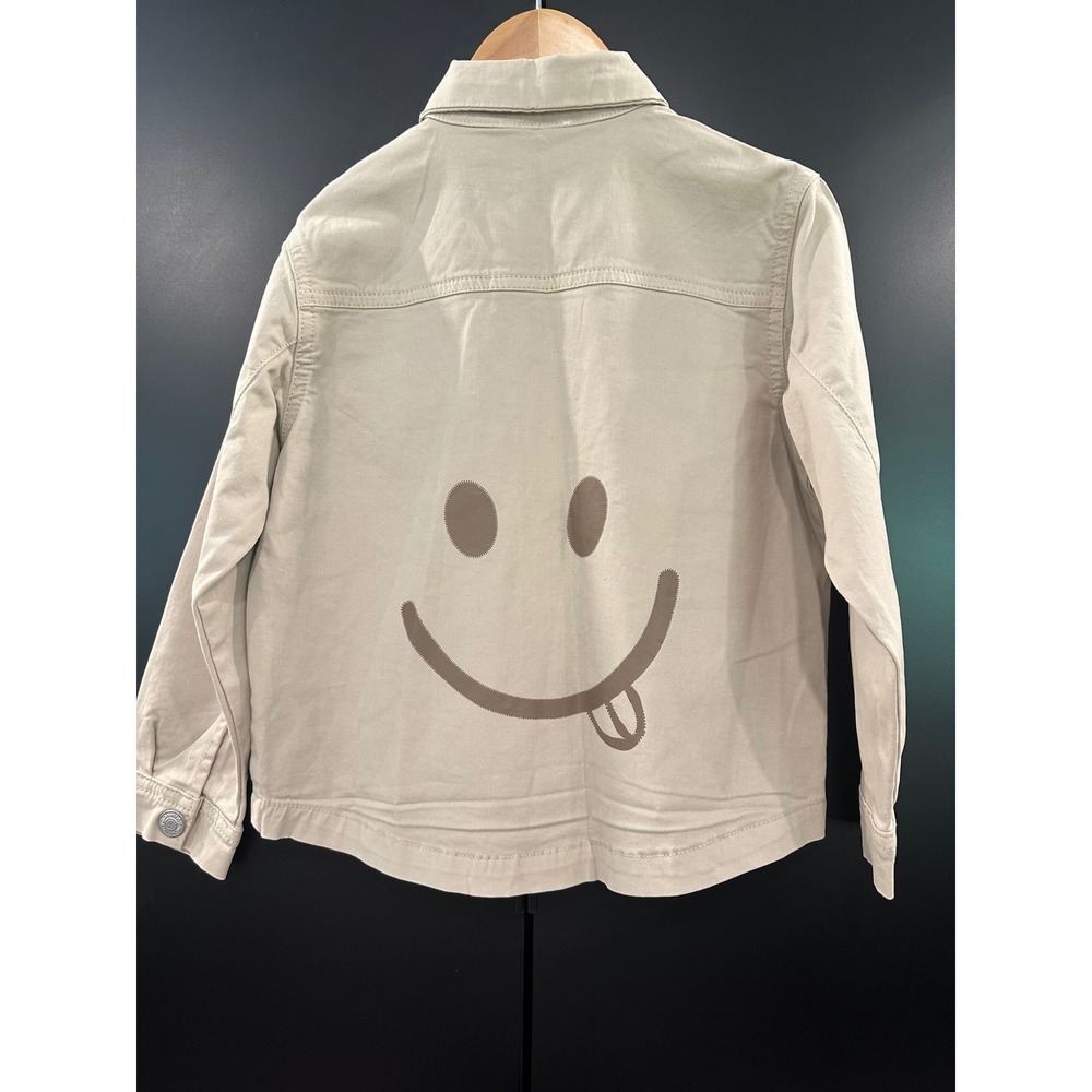 Minymo Kids Beige Twill Zip Up Jacket Smiley Face Graphic Tan Size 5Y 110